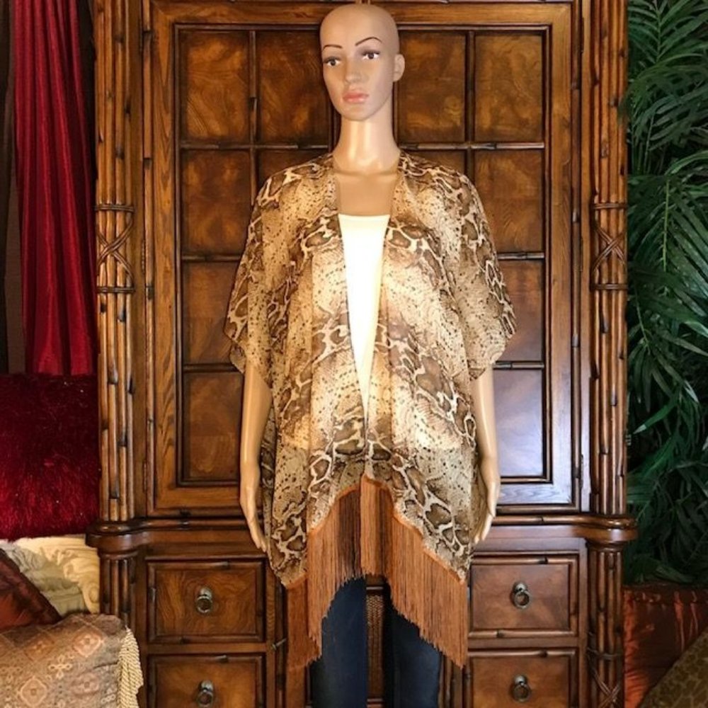 Chiffon Fringe Natural Snake Kimono